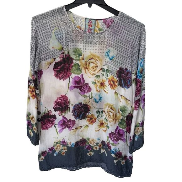 Johnny Was Tops - JOHNNY WAS‎ Linden Pattern-block Tunic Floral Women's Size Small